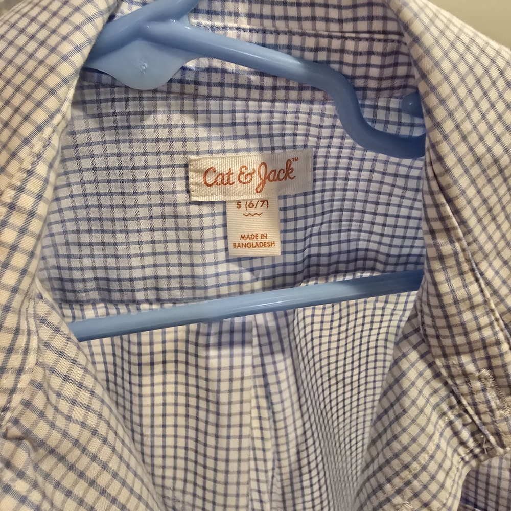 Cat & Jack Boy's Light Blue Gingham Long Sleeve Button Down Shirt Size 6/7 - Picture 4 of 4